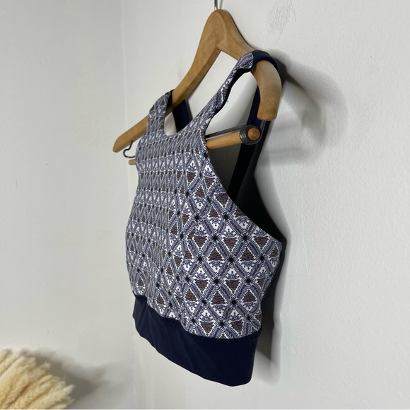 Athleta Deep Breath Bralette Long Line Sport Bra Navy Geo Print Size L - Picture 7 of 16